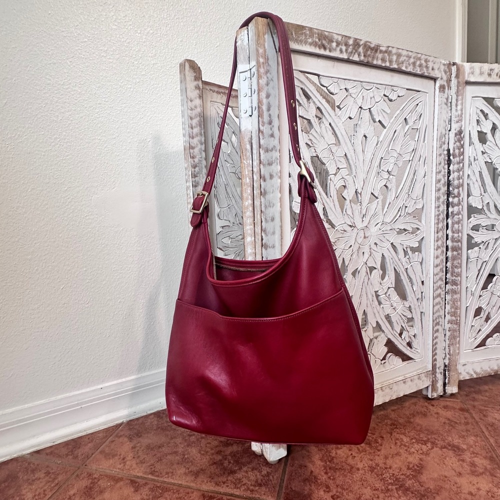 Coach Vintage Ergo 9058 Leather Hobo Shoulder Bag Women Medium Red